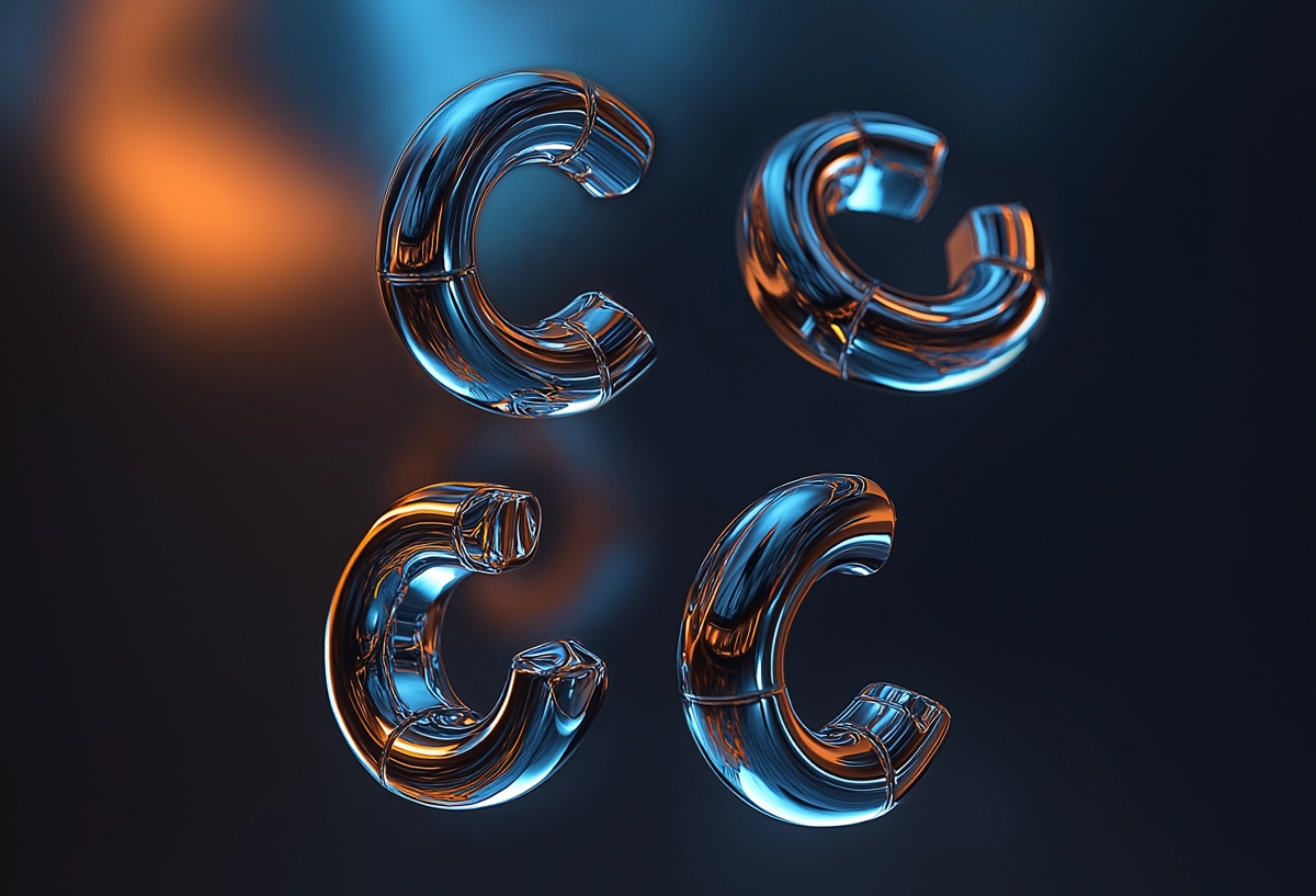4 lettere C in 3D su sfondo nero